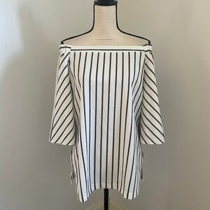 Striped Off The Shoulder Shirt size Small Black White Summer Preppy Resortwear